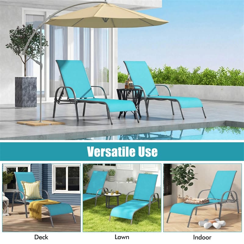 Outdoor Folding Chaise Lounge Chair with 5-Position Adjustable Backrest, Lightweight Fabric Sunbathing Chair Sun Lounger for Poolside Patio