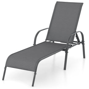 Outdoor Folding Chaise Lounge Chair with 5-Position Adjustable Backrest, Lightweight Fabric Sunbathing Chair Sun Lounger for Poolside Patio