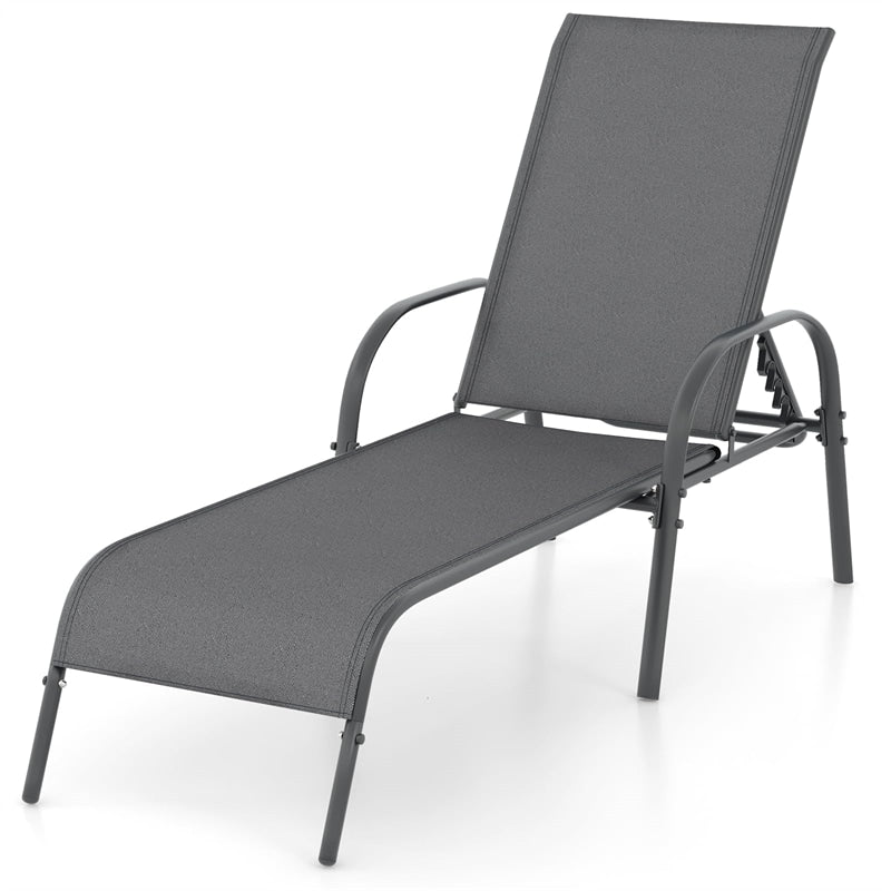 Outdoor Folding Chaise Lounge Chair with 5-Position Adjustable Backrest, Lightweight Fabric Sunbathing Chair Sun Lounger for Poolside Patio