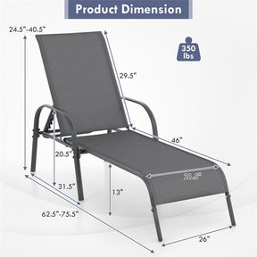Outdoor Folding Chaise Lounge Chair with 5-Position Adjustable Backrest, Lightweight Fabric Sunbathing Chair Sun Lounger for Poolside Patio