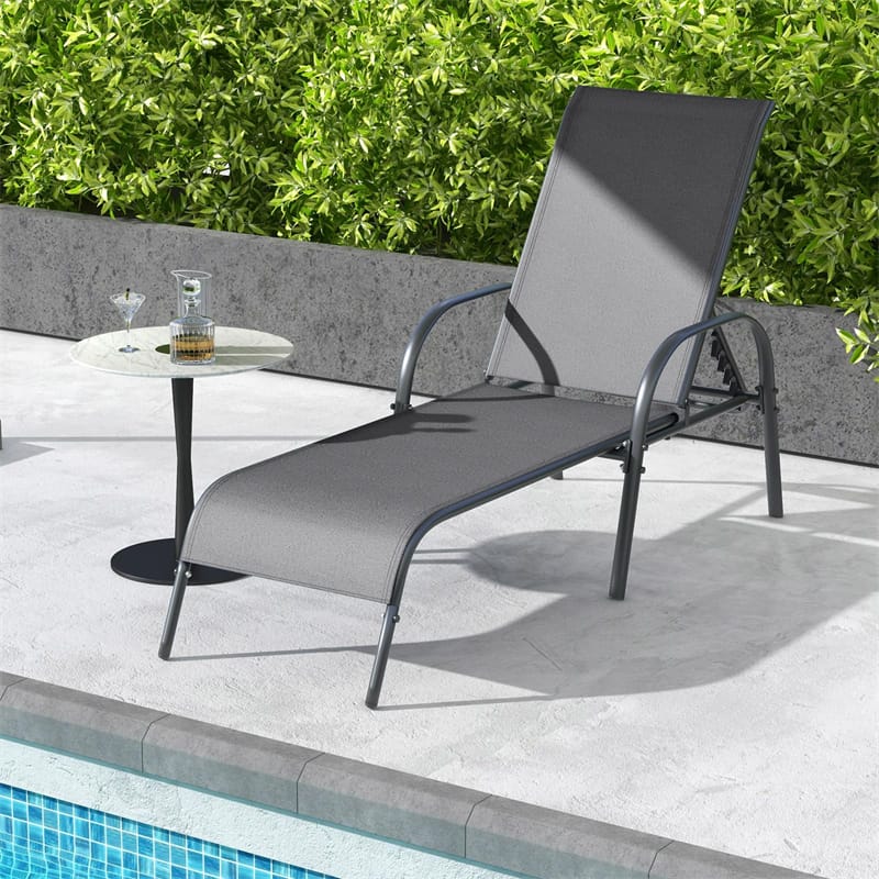 Outdoor Folding Chaise Lounge Chair with 5-Position Adjustable Backrest, Lightweight Fabric Sunbathing Chair Sun Lounger for Poolside Patio