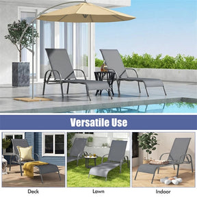 Outdoor Folding Chaise Lounge Chair with 5-Position Adjustable Backrest, Lightweight Fabric Sunbathing Chair Sun Lounger for Poolside Patio