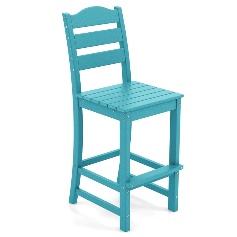 Outdoor HDPE Bar Stool, 30" Tall Patio Bar Chair with High Backrest & Footrest, All-Weather High-Top Barstool for Garden, Backyard