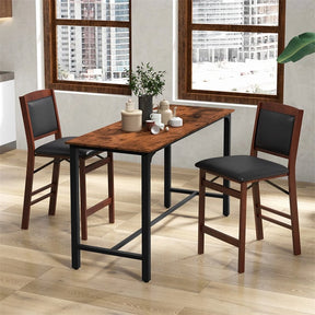 Set of 2 Folding Counter Height Bar Stools, 24.5" Kitchen Island Bar Chairs w/ Padded Backrest & Seat, Rubber Wood Legs, No Assembly Needed