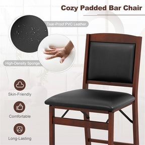Set of 2 Folding Counter Height Bar Stools, 24.5" Kitchen Island Bar Chairs w/ Padded Backrest & Seat, Rubber Wood Legs, No Assembly Needed