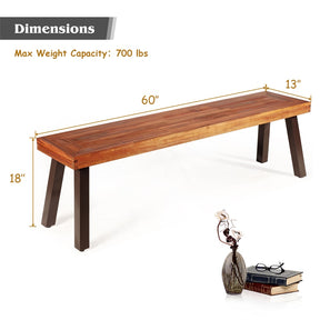 Set of 2 Rustic Acacia Wood Bench with Metal Legs, Indoor & Outdoor Dining Bench Patio Picnic Bench