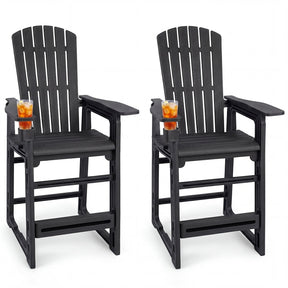 HDPE Tall Adirondack Chair, All-Weather Patio Bar Stool with Cup Holder Armrests, 29" Bar Height Lifeguard Chair for Balcony Pool