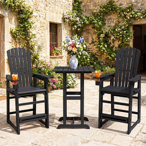 HDPE Tall Adirondack Chair, All-Weather Patio Bar Stool with Cup Holder Armrests, 29" Bar Height Lifeguard Chair for Balcony Pool