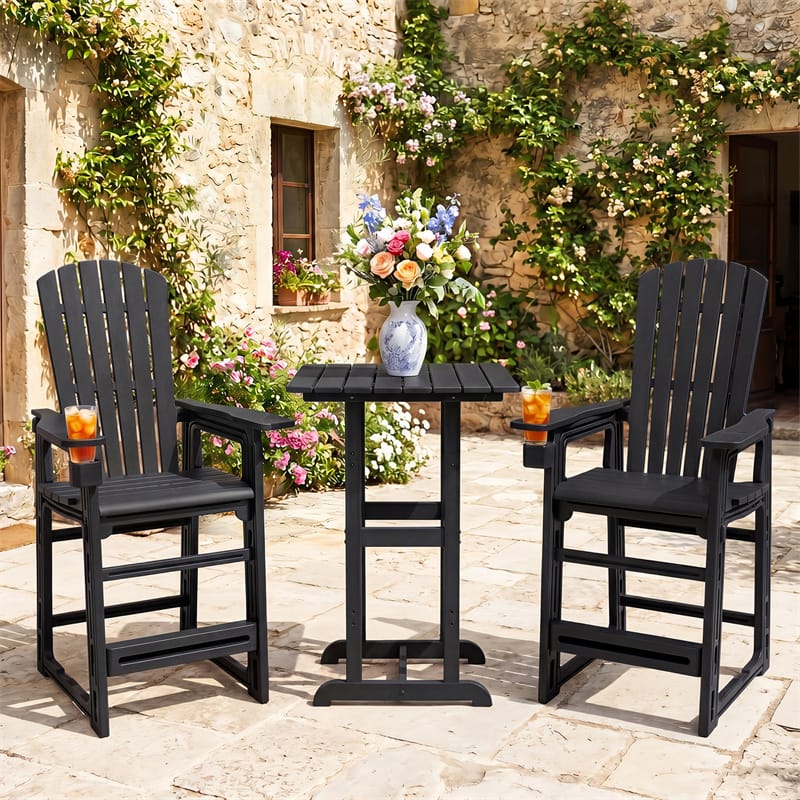 HDPE Tall Adirondack Chair, All-Weather Patio Bar Stool with Cup Holder Armrests, 29" Bar Height Lifeguard Chair for Balcony Pool