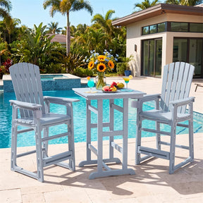 HDPE Tall Adirondack Chair, All-Weather Patio Bar Stool with Cup Holder Armrests, 29" Bar Height Lifeguard Chair for Balcony Pool