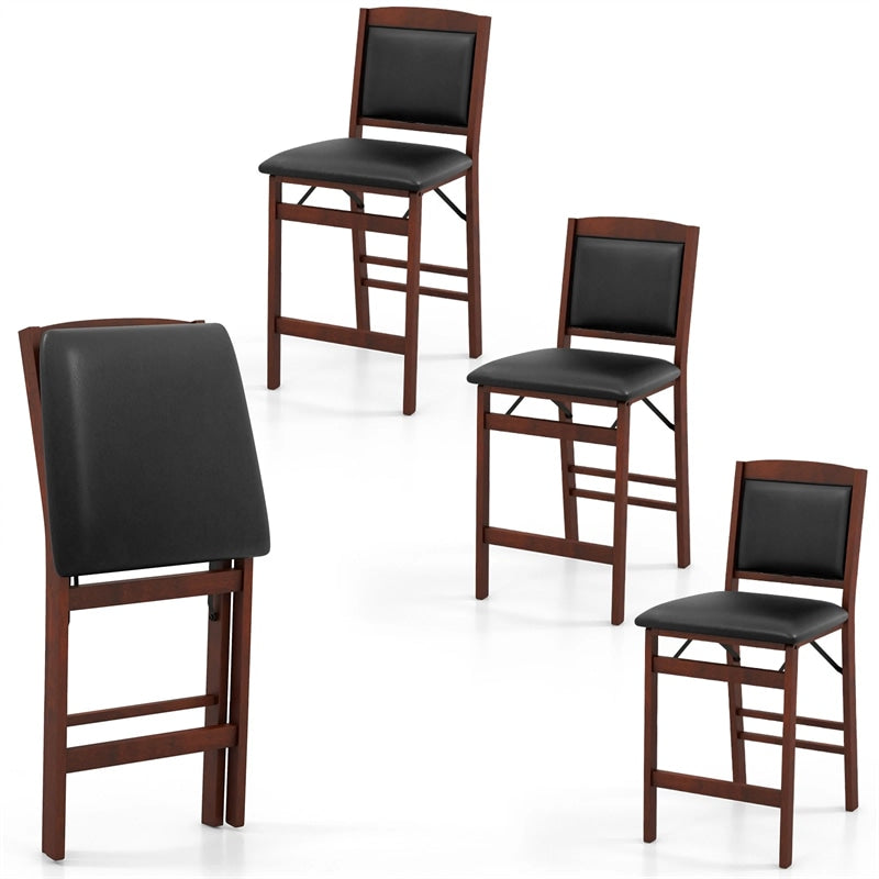Set of 2 Folding Counter Height Bar Stools, 24.5" Kitchen Island Bar Chairs w/ Padded Backrest & Seat, Rubber Wood Legs, No Assembly Needed