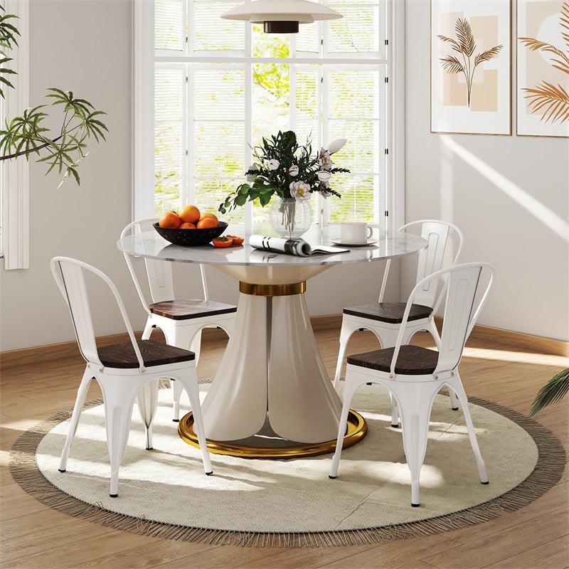 Set of 4 Tolix Style Metal Dining Chairs, 18" Stackable Bistro Cafe Side Chairs with Wood Seat & High Backrest for Home Kitchen Bar Use