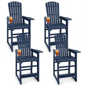 HDPE Tall Adirondack Chair, All-Weather Patio Bar Stool with Cup Holder Armrests, 29" Bar Height Lifeguard Chair for Balcony Pool