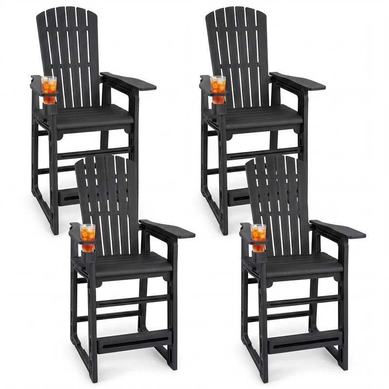 HDPE Tall Adirondack Chair, All-Weather Patio Bar Stool with Cup Holder Armrests, 29" Bar Height Lifeguard Chair for Balcony Pool