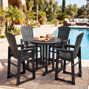 HDPE Tall Adirondack Chair, All-Weather Patio Bar Stool with Cup Holder Armrests, 29" Bar Height Lifeguard Chair for Balcony Pool