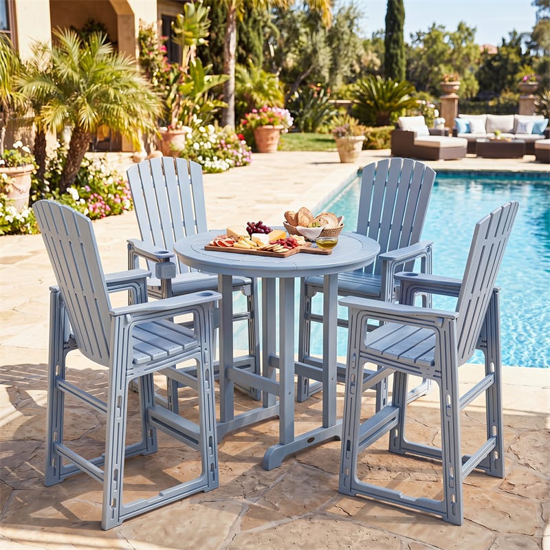 HDPE Tall Adirondack Chair, All-Weather Patio Bar Stool with Cup Holder Armrests, 29" Bar Height Lifeguard Chair for Balcony Pool