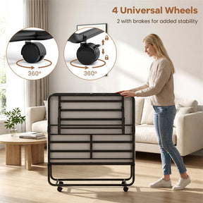 Twin Size Rollaway Guest Bed, 75"x38" Portable Folding Bed with Memory Foam Mattress & Heavy-Duty Metal Frame for Apartment, Small Spaces