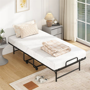 Twin Size Rollaway Guest Bed, 75"x38" Portable Folding Bed with Memory Foam Mattress & Heavy-Duty Metal Frame for Apartment, Small Spaces