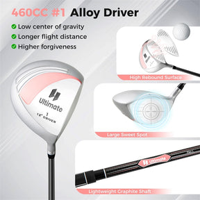 Women's Complete Golf Club Set, 14 Piece Right Hand Golf Club Package Set with 460cc Driver, Fairway Wood, Hybrid, Irons, Putter & Stand Bag
