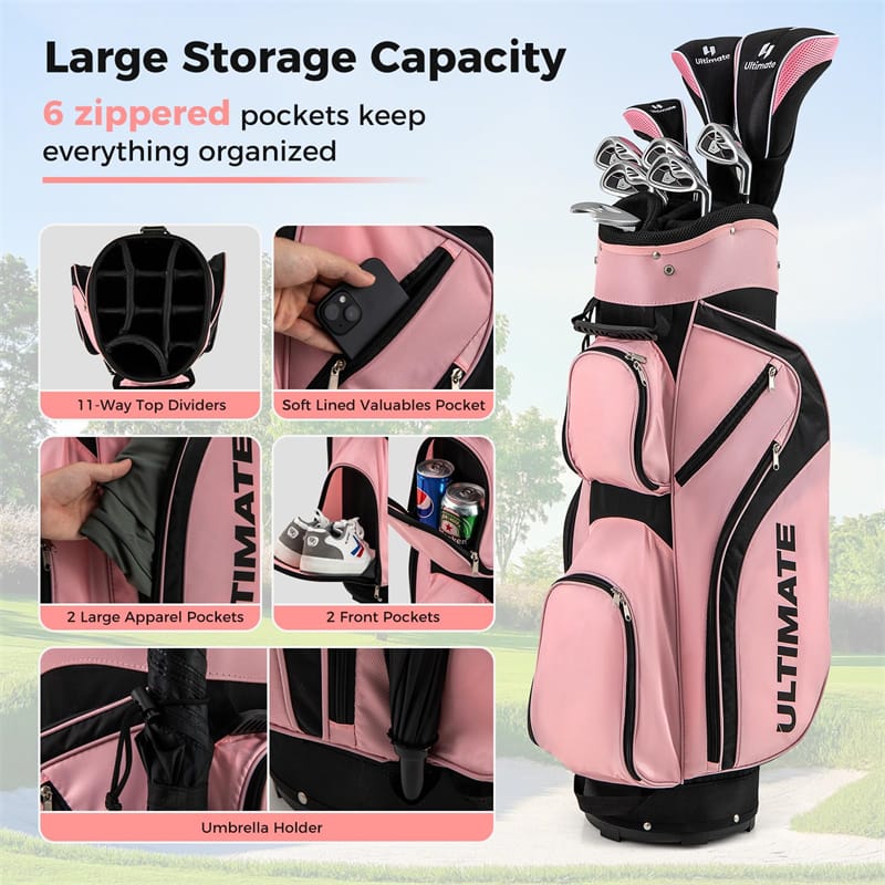 Women's Complete Golf Club Set, 14 Piece Right Hand Golf Club Package Set with 460cc Driver, Fairway Wood, Hybrid, Irons, Putter & Stand Bag