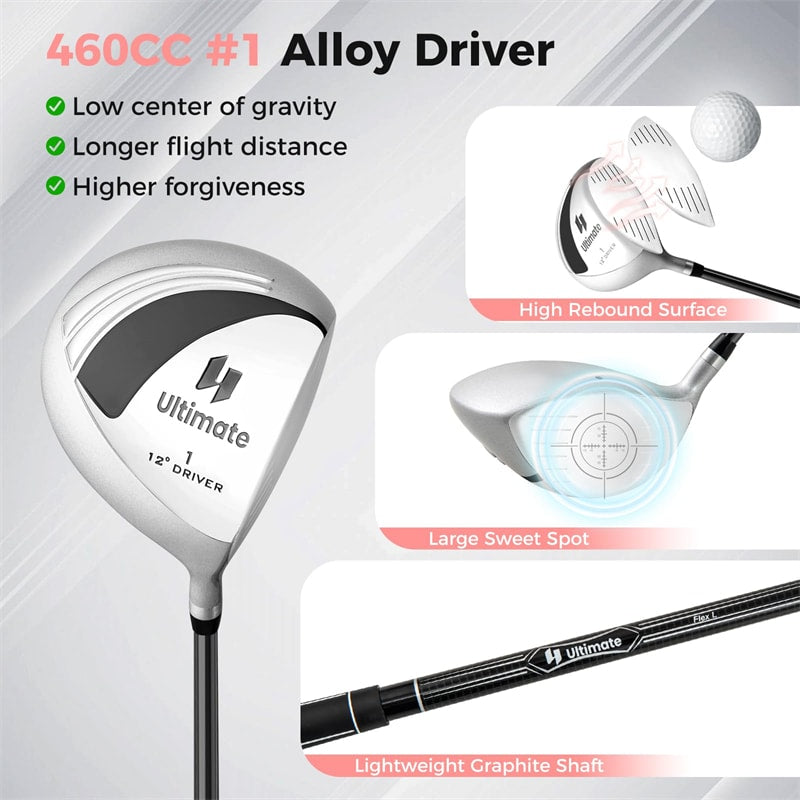 Women's Complete Golf Club Set, 14 Piece Right Hand Golf Club Package Set with 460cc Driver, Fairway Wood, Hybrid, Irons, Putter & Stand Bag