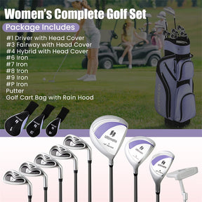 Women's Complete Golf Club Set, 14 Piece Right Hand Golf Club Package Set with 460cc Driver, Fairway Wood, Hybrid, Irons, Putter & Stand Bag