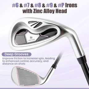 Women's Complete Golf Club Set, 14 Piece Right Hand Golf Club Package Set with 460cc Driver, Fairway Wood, Hybrid, Irons, Putter & Stand Bag