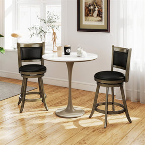 24" Wood Swivel Bar Stools Set of 2 with Back & PVC Leather Cushion Seat, Upholstered Counter Height Bar Chairs for Kitchen Dining Room