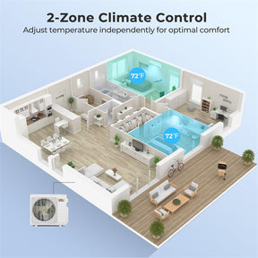 X-Pro 18000 BTU 2 Zone 24 SEER2 WiFi Mini Split Air Conditioner, Energy Star Certified Inverter Ductless AC Heat Pump System with Line Set