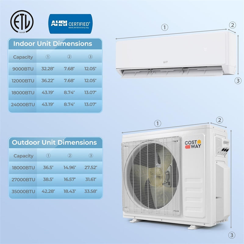 X-Pro 18000 BTU 2 Zone 24 SEER2 WiFi Mini Split Air Conditioner, Energy Star Certified Inverter Ductless AC Heat Pump System with Line Set