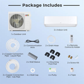X-Pro 18000 BTU 2 Zone 24 SEER2 WiFi Mini Split Air Conditioner, Energy Star Certified Inverter Ductless AC Heat Pump System with Line Set