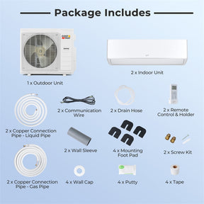 X-Pro 35000 BTU 2-Zone 22.5 SEER2 Mini Split Air Conditioner, WiFi Enabled Energy Star Inverter Ductless AC System with Heat Pump & Line Set