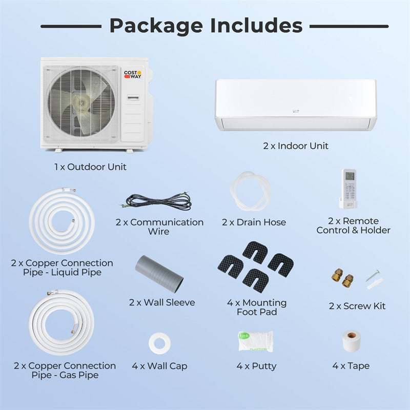 X-Pro 35000 BTU 2-Zone 22.5 SEER2 Mini Split Air Conditioner, WiFi Enabled Energy Star Inverter Ductless AC System with Heat Pump & Line Set