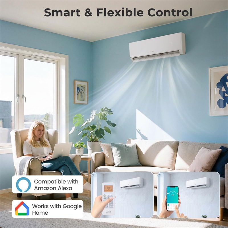 X-Pro 35000 BTU 2-Zone 22.5 SEER2 Mini Split Air Conditioner, WiFi Enabled Energy Star Inverter Ductless AC System with Heat Pump & Line Set