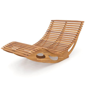 Outdoor Double Rocking Chaise Lounge Chair for 2, Acacia Wood Patio Sun Lounger with Slatted High Backrest & Seat, 440LBS Capacity for Poolside