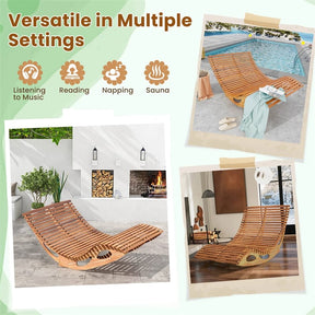 Outdoor Double Rocking Chaise Lounge Chair for 2, Acacia Wood Patio Sun Lounger with Slatted High Backrest & Seat, 440LBS Capacity for Poolside