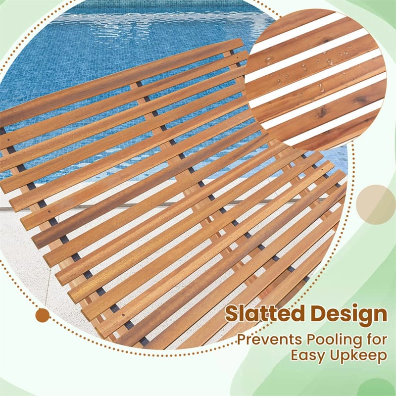 Outdoor Double Rocking Chaise Lounge Chair for 2, Acacia Wood Patio Sun Lounger with Slatted High Backrest & Seat, 440LBS Capacity for Poolside