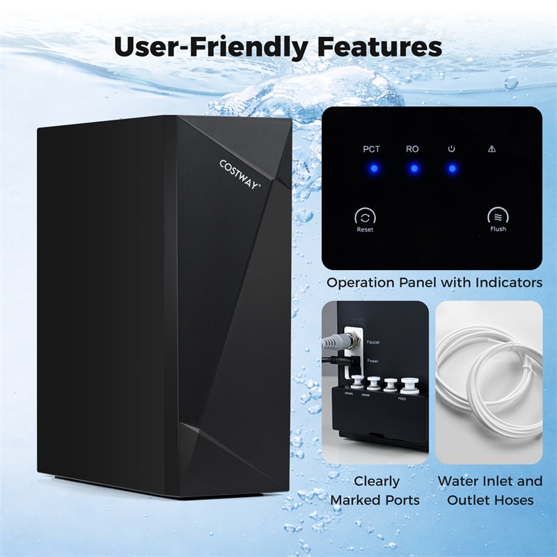 AW-RB20  Alkaline PH+ Reverse Osmosis Water Filter, 8-Stage 800 GPD Tankless Under Sink RO System, Smart LED Faucet, 2:1 Pure to Drain Ratio