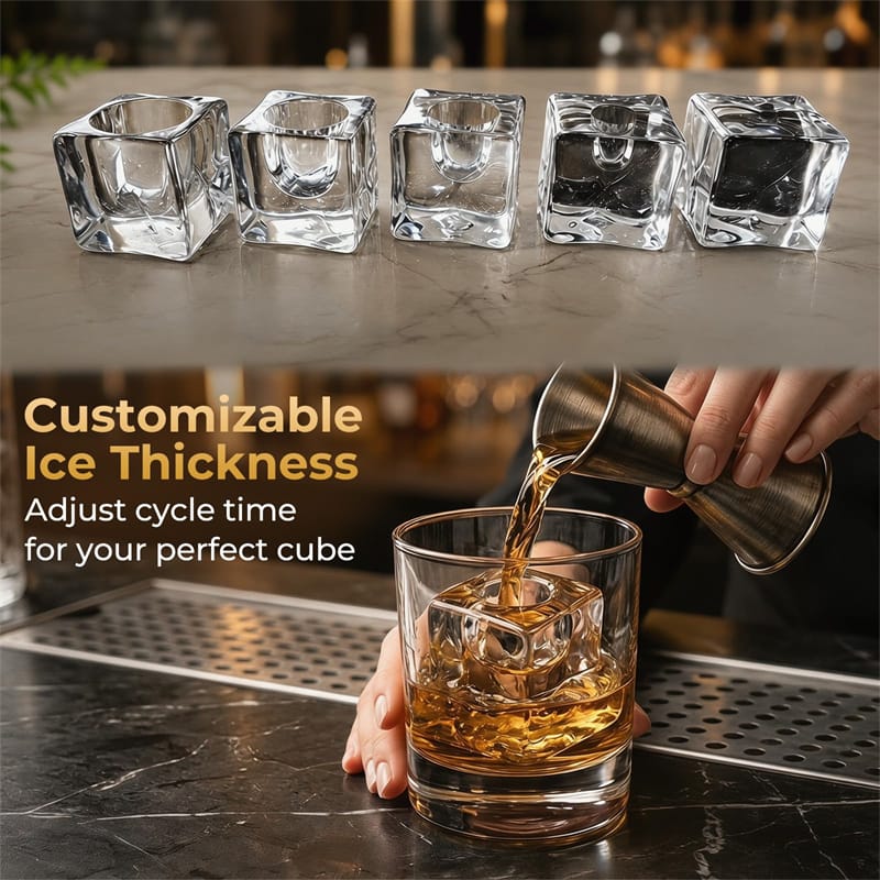 Clear Ice Cube Maker Countertop, 1.6" Large Square Ice Machine with Slow-Melting & Self-Cleaning, Dual Mode, 24H Timer for Whiskey, Cocktails, Bourbon