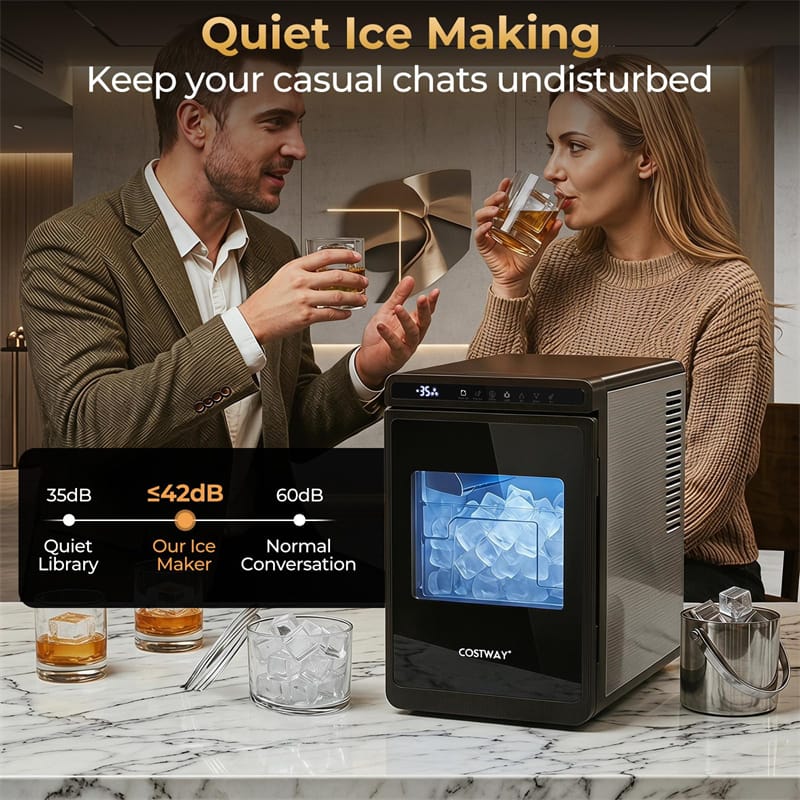 Clear Ice Cube Maker Countertop, 1.6" Large Square Ice Machine with Slow-Melting & Self-Cleaning, Dual Mode, 24H Timer for Whiskey, Cocktails, Bourbon