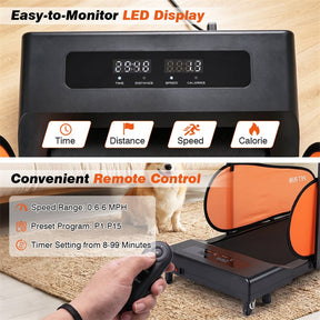 Dog Treadmill Pet Running Machine for Small & Medium Dogs, Dog Pacer Walking Pad with Remote, LED Display, 15 Programs & Wheels for Indoor Exercise