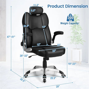 Executive 3D Kneading Massage Office Chair w/ Remote Control, PU Leather Computer Desk Chair w/ Flip-up Armrests, Adjustable Headrest & Lumbar Support