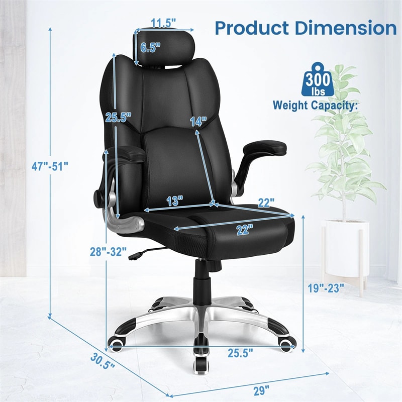 Executive 3D Kneading Massage Office Chair w/ Remote Control, PU Leather Computer Desk Chair w/ Flip-up Armrests, Adjustable Headrest & Lumbar Support