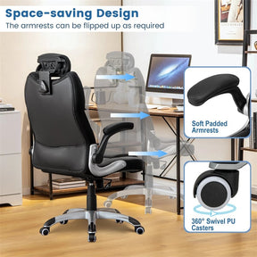 Executive 3D Kneading Massage Office Chair w/ Remote Control, PU Leather Computer Desk Chair w/ Flip-up Armrests, Adjustable Headrest & Lumbar Support