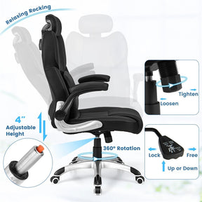 Executive 3D Kneading Massage Office Chair w/ Remote Control, PU Leather Computer Desk Chair w/ Flip-up Armrests, Adjustable Headrest & Lumbar Support