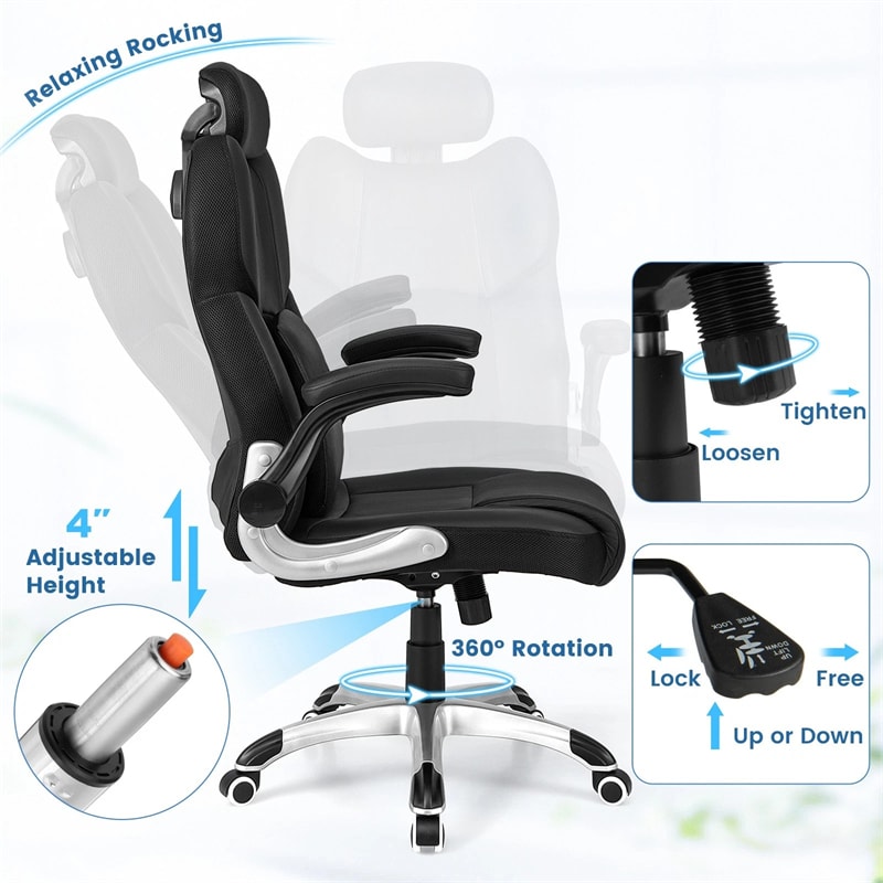 Executive 3D Kneading Massage Office Chair w/ Remote Control, PU Leather Computer Desk Chair w/ Flip-up Armrests, Adjustable Headrest & Lumbar Support