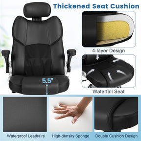 Executive 3D Kneading Massage Office Chair w/ Remote Control, PU Leather Computer Desk Chair w/ Flip-up Armrests, Adjustable Headrest & Lumbar Support