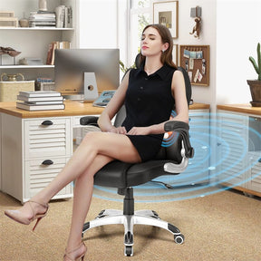 Executive 3D Kneading Massage Office Chair w/ Remote Control, PU Leather Computer Desk Chair w/ Flip-up Armrests, Adjustable Headrest & Lumbar Support