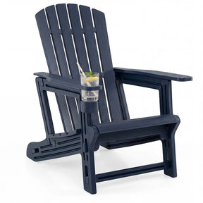HDPE Adirondack Chair, All-Weather Patio Chair with Cup Holder, Wood-Like Texture, High Back & Wide Seat, 330LBS Outdoor Fire Pit Chair
