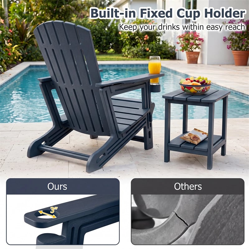 HDPE Adirondack Chair, All-Weather Patio Chair with Cup Holder, Wood-Like Texture, High Back & Wide Seat, 330LBS Outdoor Fire Pit Chair